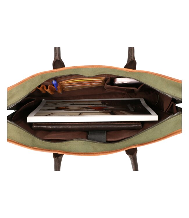 laptoptas (carrier) Urban groen canvas hunter Leather Design