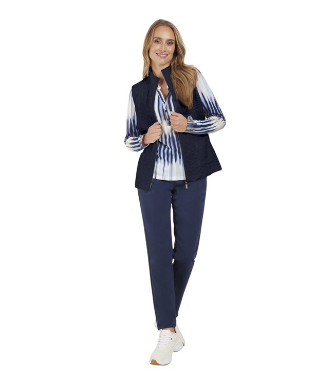 dames gilet met ritssluiting en patroon marine