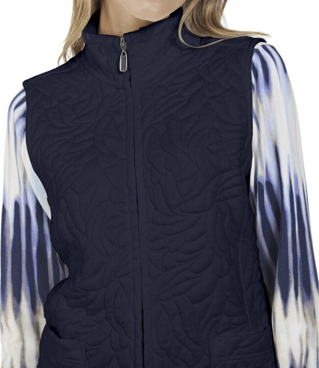 dames gilet met ritssluiting en patroon marine