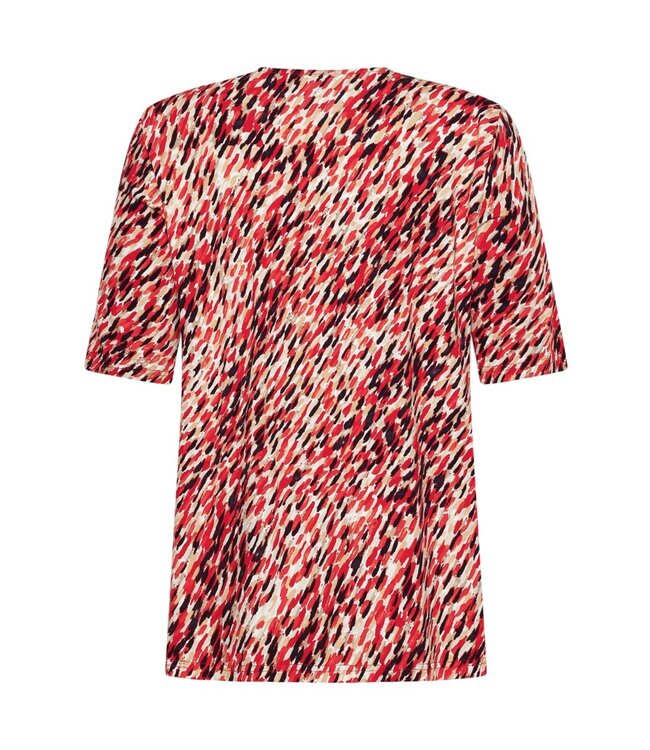 dames t-shirt fantasyprint en plooitjes rood
