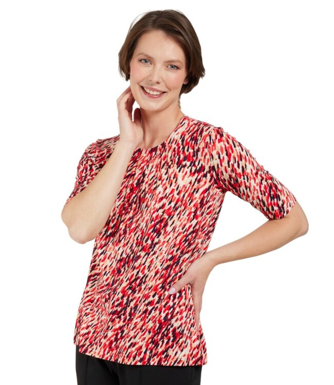 dames t-shirt fantasyprint en plooitjes rood