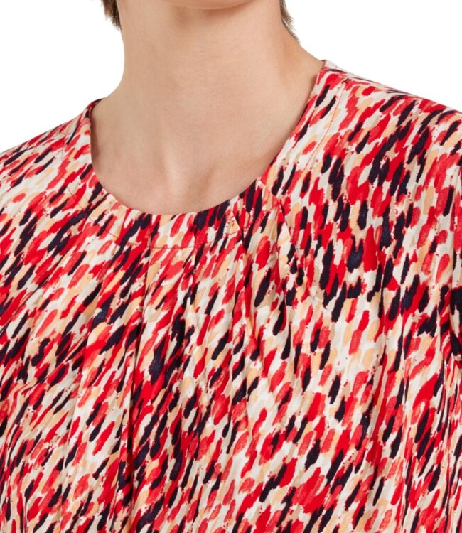 dames t-shirt fantasyprint en plooitjes rood