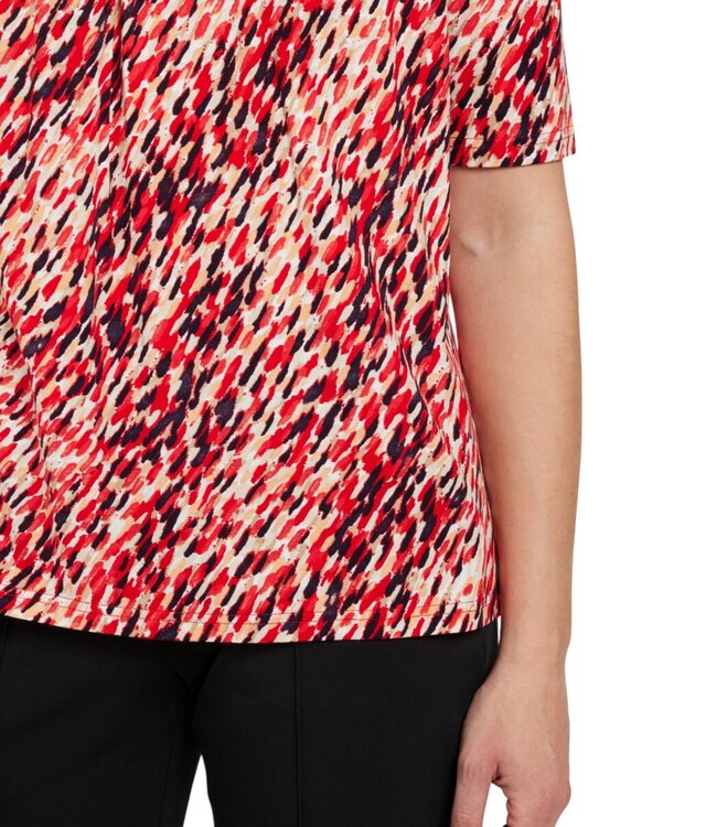 dames t-shirt fantasyprint en plooitjes rood