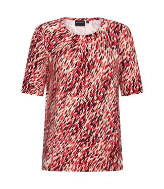 Brandtex. dames t-shirt fantasyprint en plooitjes rood