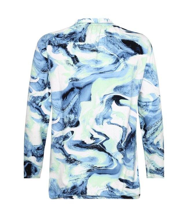 dames blouson shirt marmer print met ruches blauw