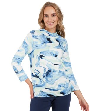 Signature dames blouson shirt marmer print met ruches blauw