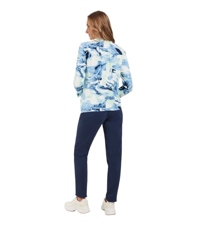 dames blouson shirt marmer print met ruches blauw