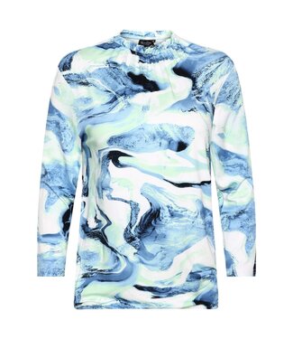 Signature dames blouson shirt marmer print met ruches blauw