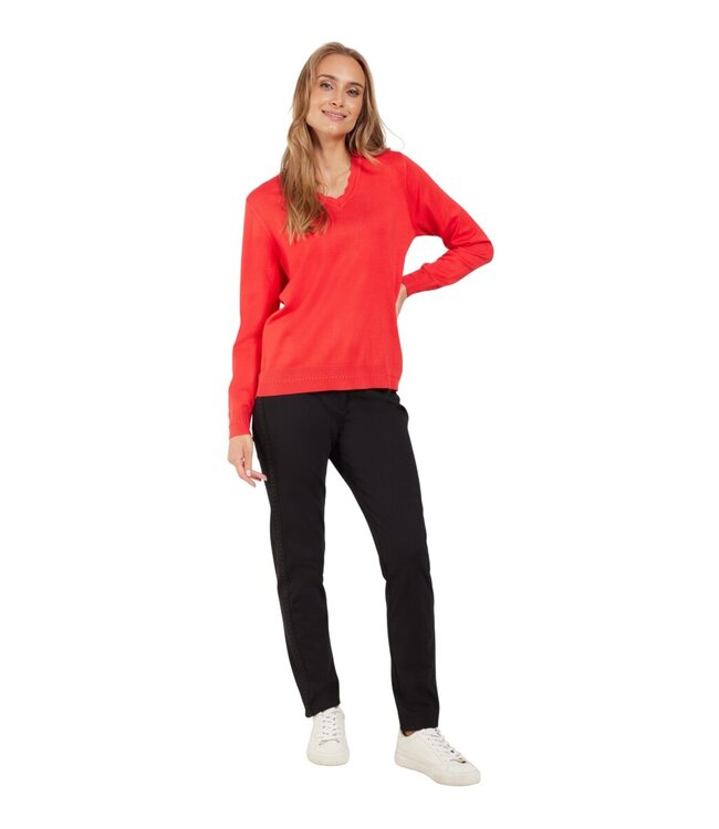 dames pullover sier hals rood