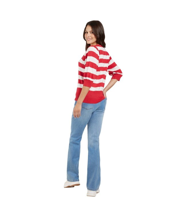 gestreepte dames pullover pof- mouwtje rood- wit