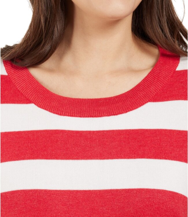 gestreepte dames pullover pof- mouwtje rood- wit