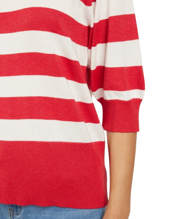 gestreepte dames pullover pof- mouwtje rood- wit