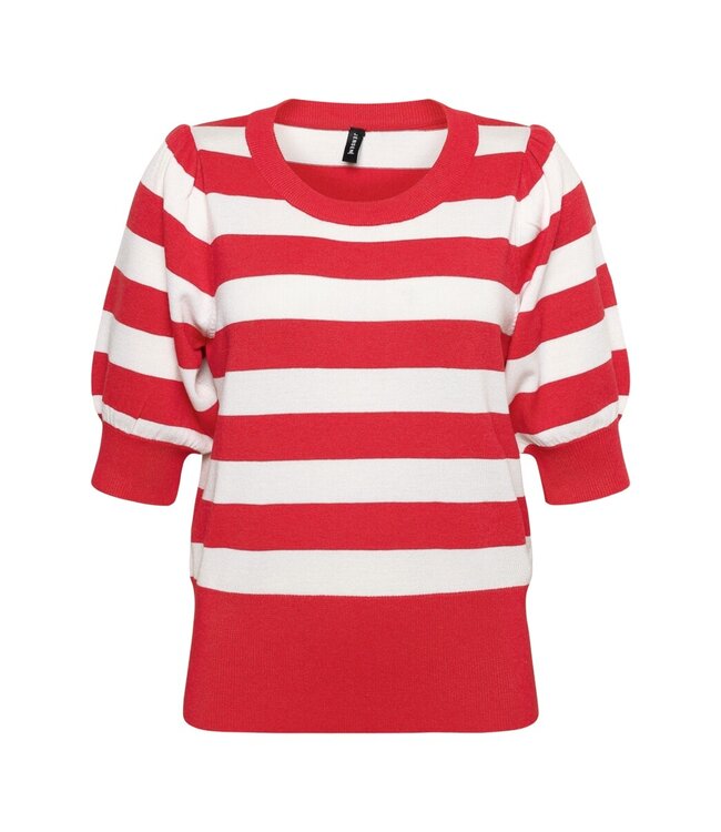 gestreepte dames pullover pof- mouwtje rood- wit