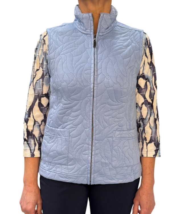 dames gilet met ritssluiting en patroon blauw
