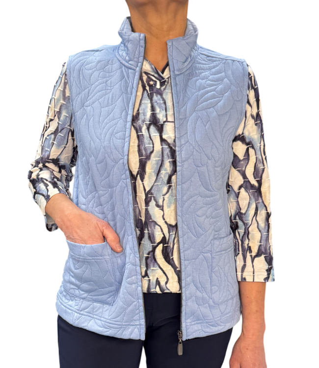 dames gilet met ritssluiting en patroon blauw