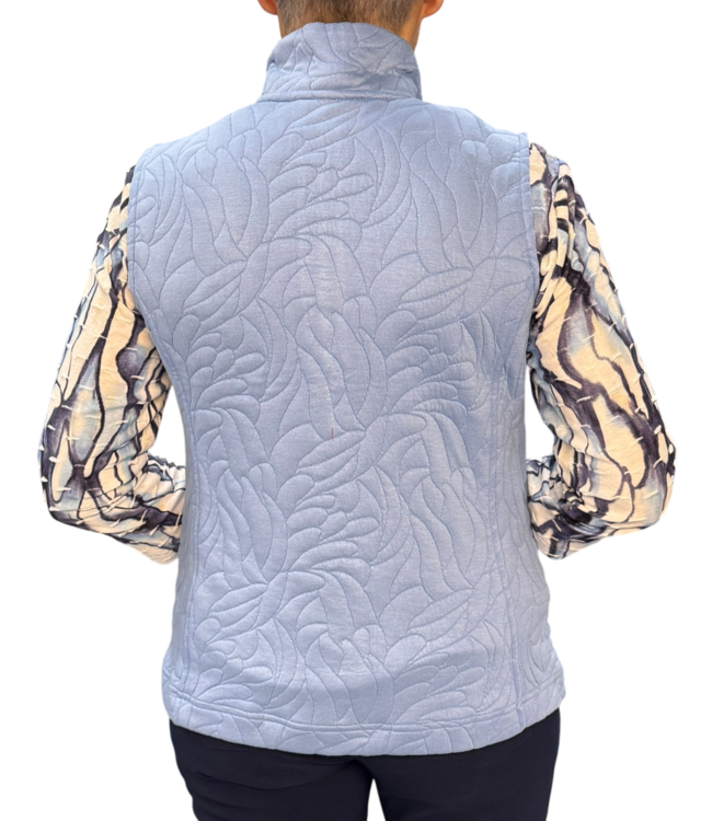 dames gilet met ritssluiting en patroon blauw