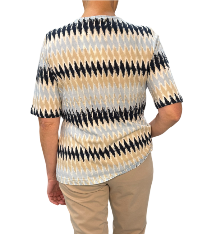 dames t- shirt zigzag patroon blauw