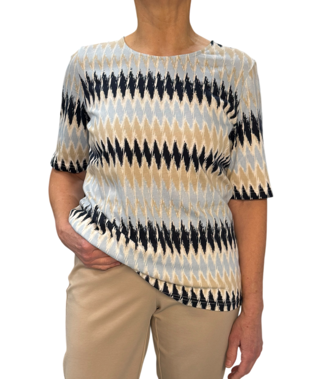 dames t- shirt zigzag patroon blauw
