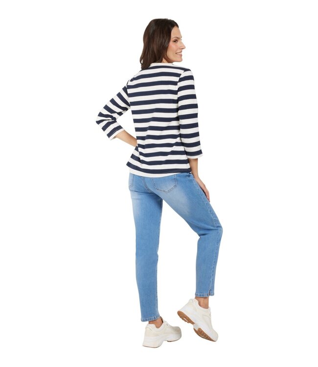 gestreept dames t- shirt katoen marine- wit