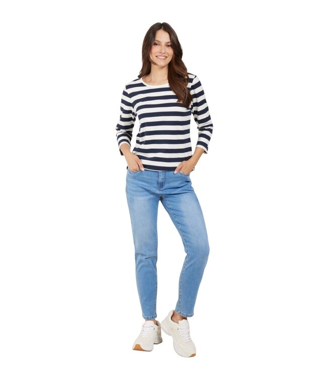 gestreept dames t- shirt katoen marine- wit