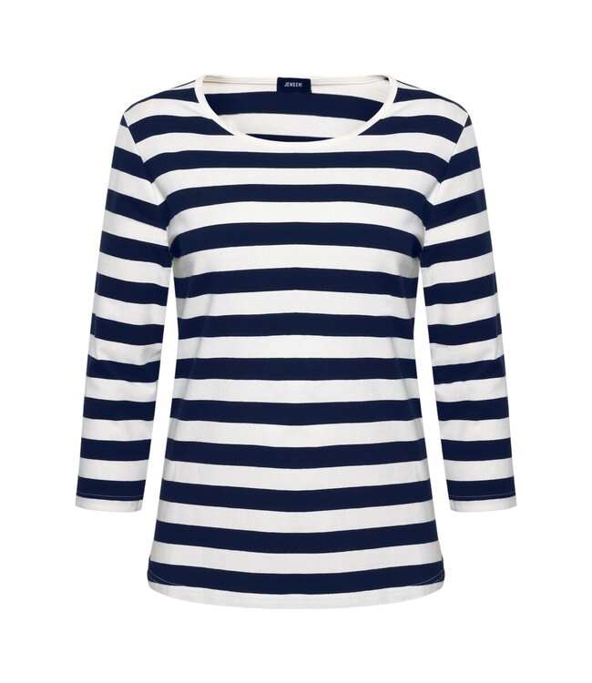gestreept dames t- shirt katoen marine- wit