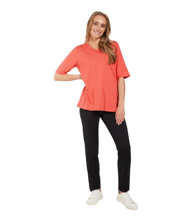 chique dames t-shirt met pareltjes meloen