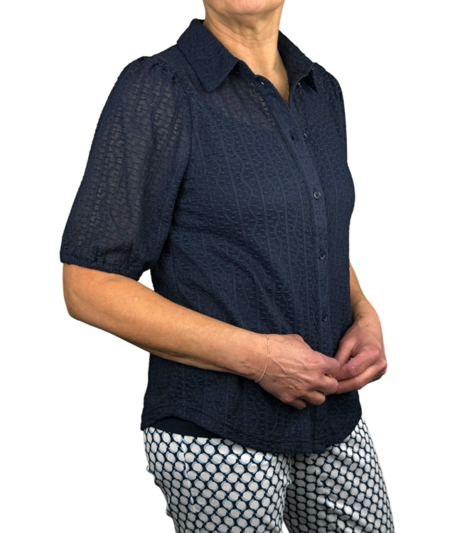 dames blouse met knopen en structuur "Trina" marine