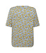 dames t-shirt bloemenprint 100% katoen blauw-geel