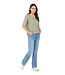 dames t-shirt bloemenprint 100% katoen blauw-geel