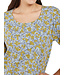 dames t-shirt bloemenprint 100% katoen blauw-geel