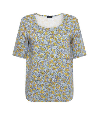 Jensen Denmark dames t-shirt bloemenprint 100% katoen blauw-geel