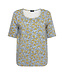 dames t-shirt bloemenprint 100% katoen blauw-geel