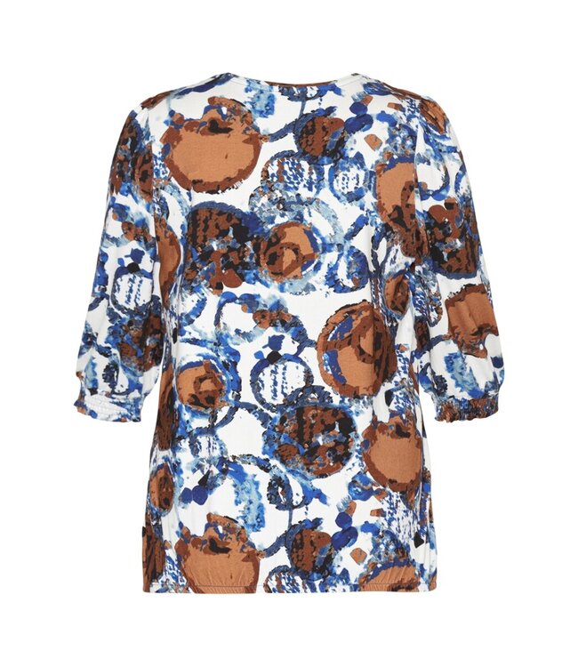 dames blouson cirkel patroon blauw- tabak 7/8 mouw