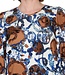 dames blouson cirkel patroon blauw- tabak 7/8 mouw