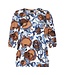 dames blouson cirkel patroon blauw- tabak 7/8 mouw