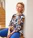 dames blouson cirkel patroon blauw- tabak 7/8 mouw