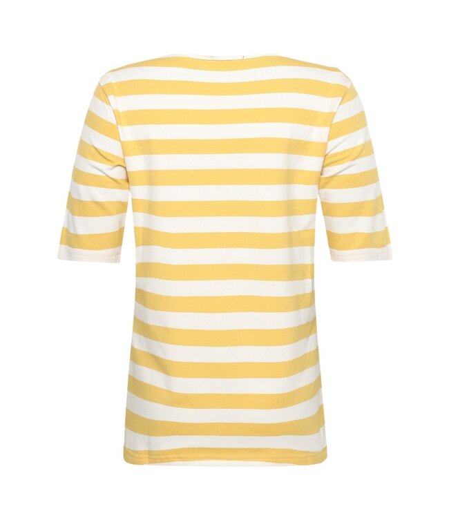 dames t-shirt streep korte mouw geel-wit