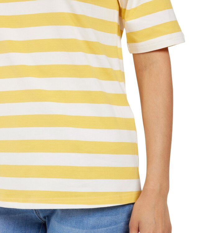 dames t-shirt streep korte mouw geel-wit