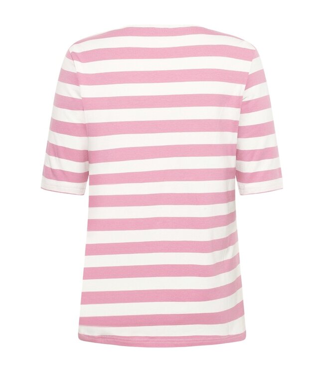 dames t-shirt streep korte mouw roze-wit