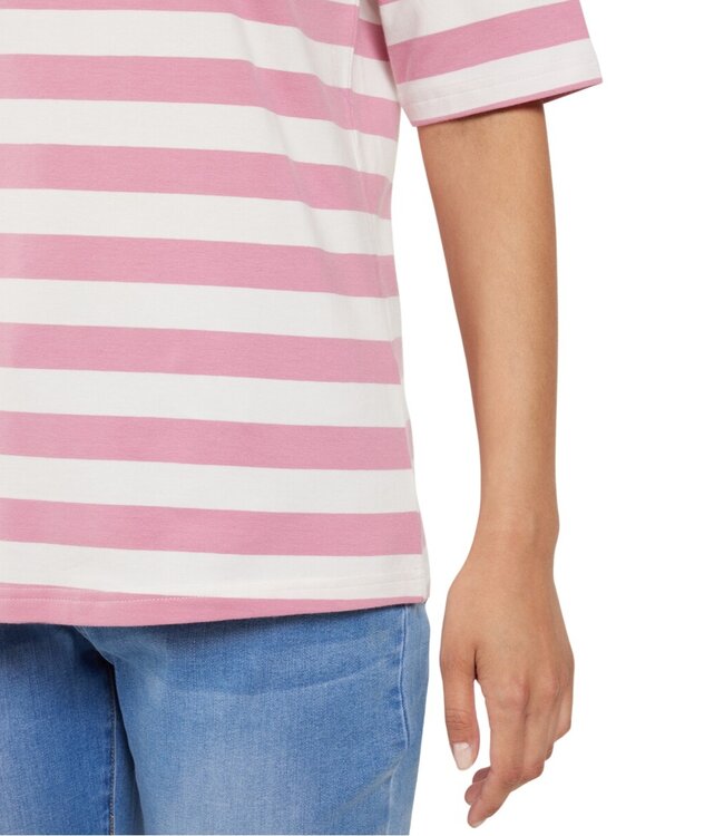 dames t-shirt streep korte mouw roze-wit