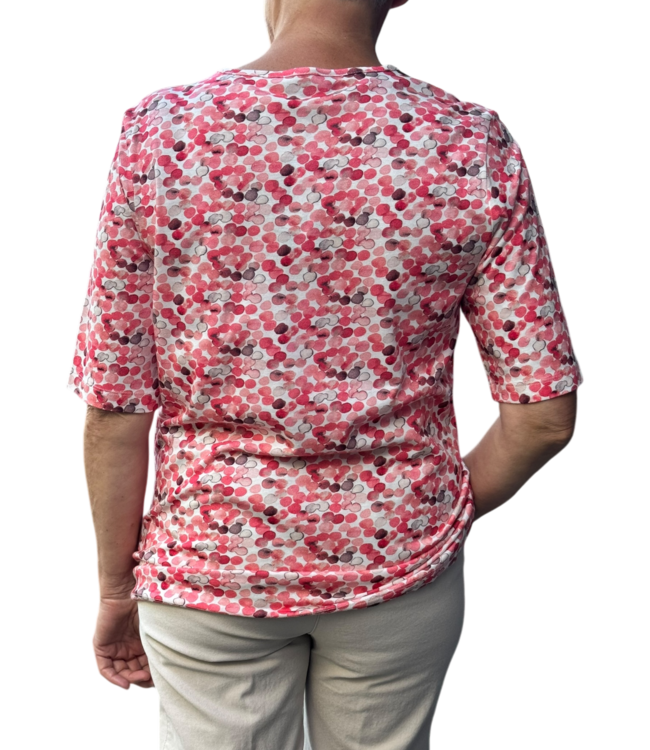 dames t-shirt bolletjesprint koraal