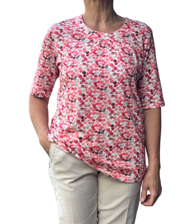 dames t-shirt bolletjes print koraal