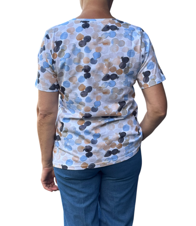 dames t- shirt bolletjes structuur blauw