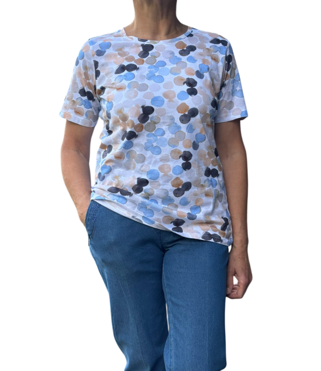 dames t- shirt bolletjes structuur blauw