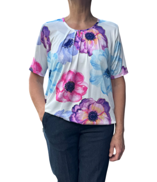 BLAUW blouson grote bloemen roze