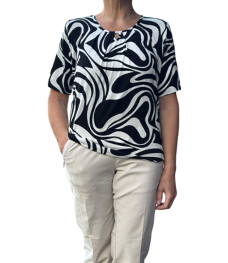 BLAUW blouson cirkelpatroon zwart- wit
