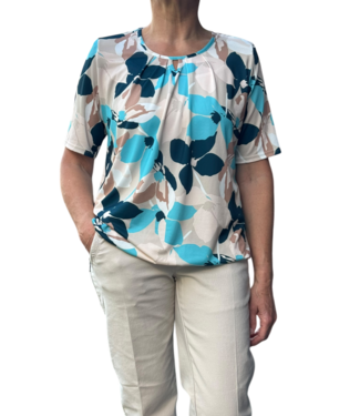 BLAUW blouson grote bloemen beige - aqua