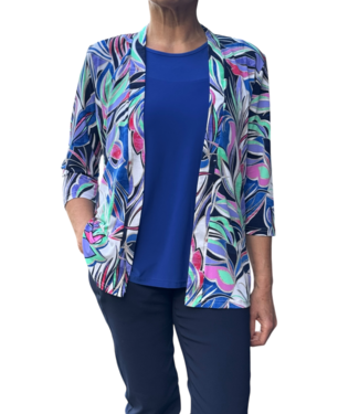 BLAUW twinset (vest met topje) fantasyprint kobaltblauw