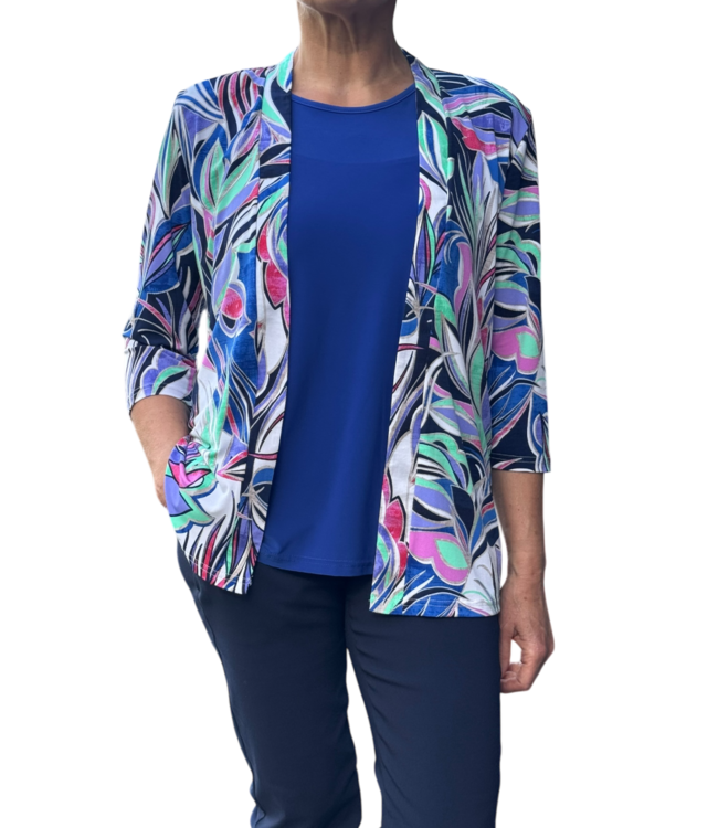 twinset (vest met topje) fantasyprint kobaltblauw