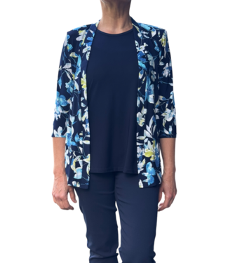 BLAUW twinset (vest met topje) bloemen all- over marine